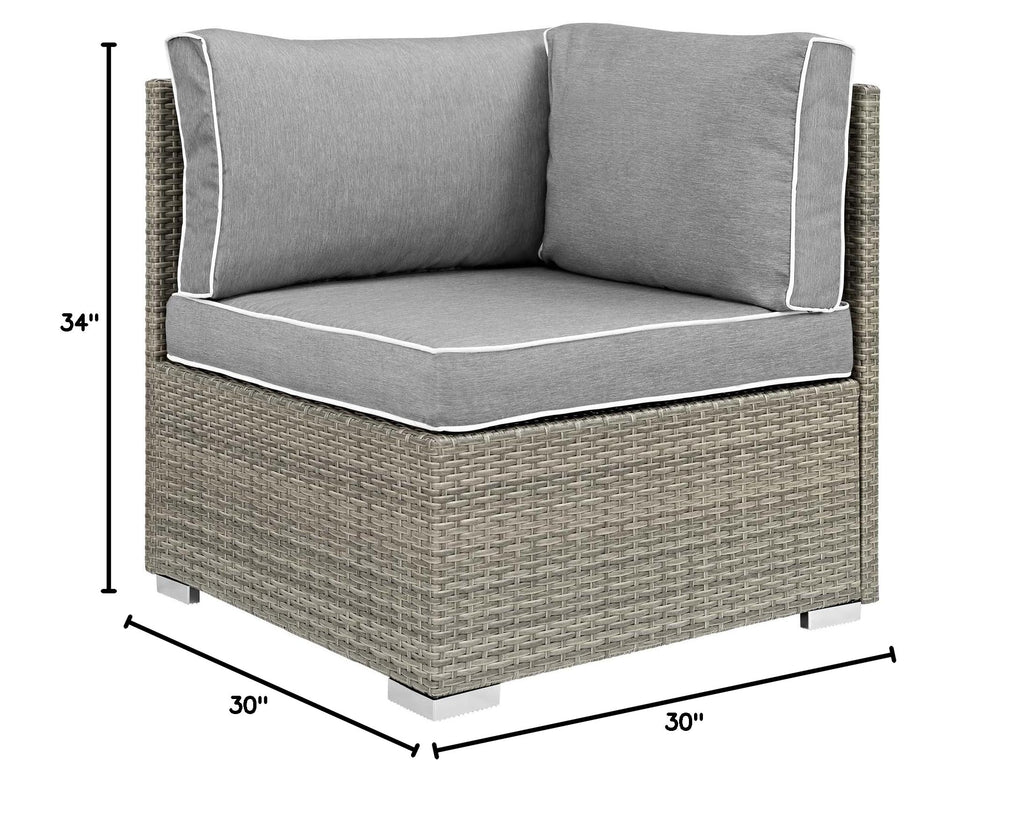 Light Gray Wicker Rattan Corner Sectional Sofa Chair with Cushions I249481