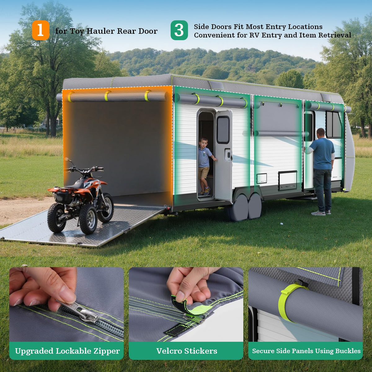 600D Oxford Waterproof Rip-Stop RV Cover 24-27ft with 4 Tire Covers F9411