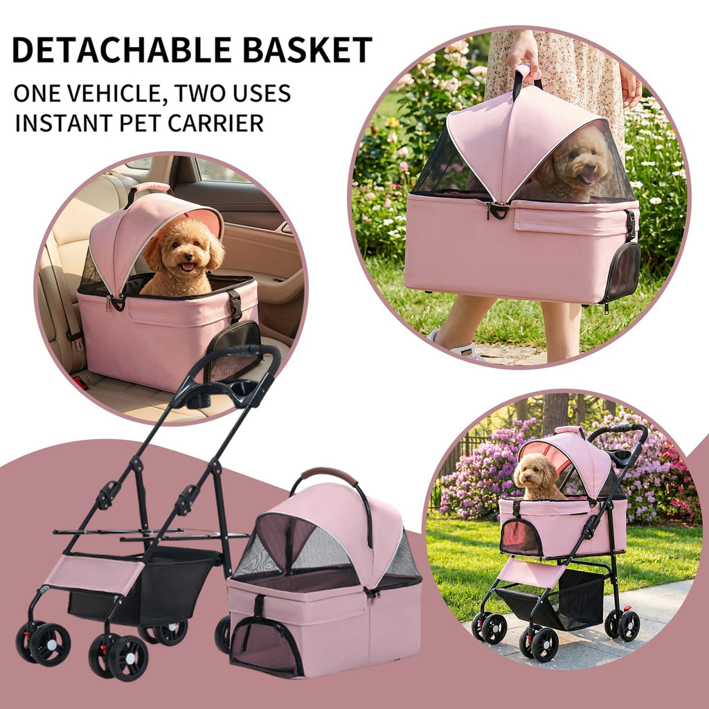 Pink Pet Stroller with Detachable Carrier P632479