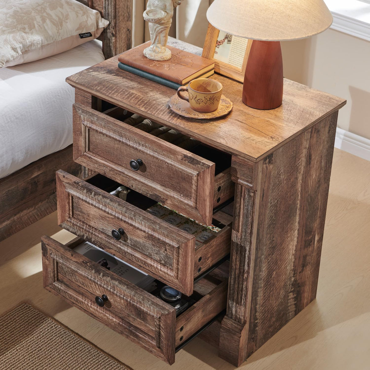 26" Tall 3 Drawer Light Brown Nightstand Z491339