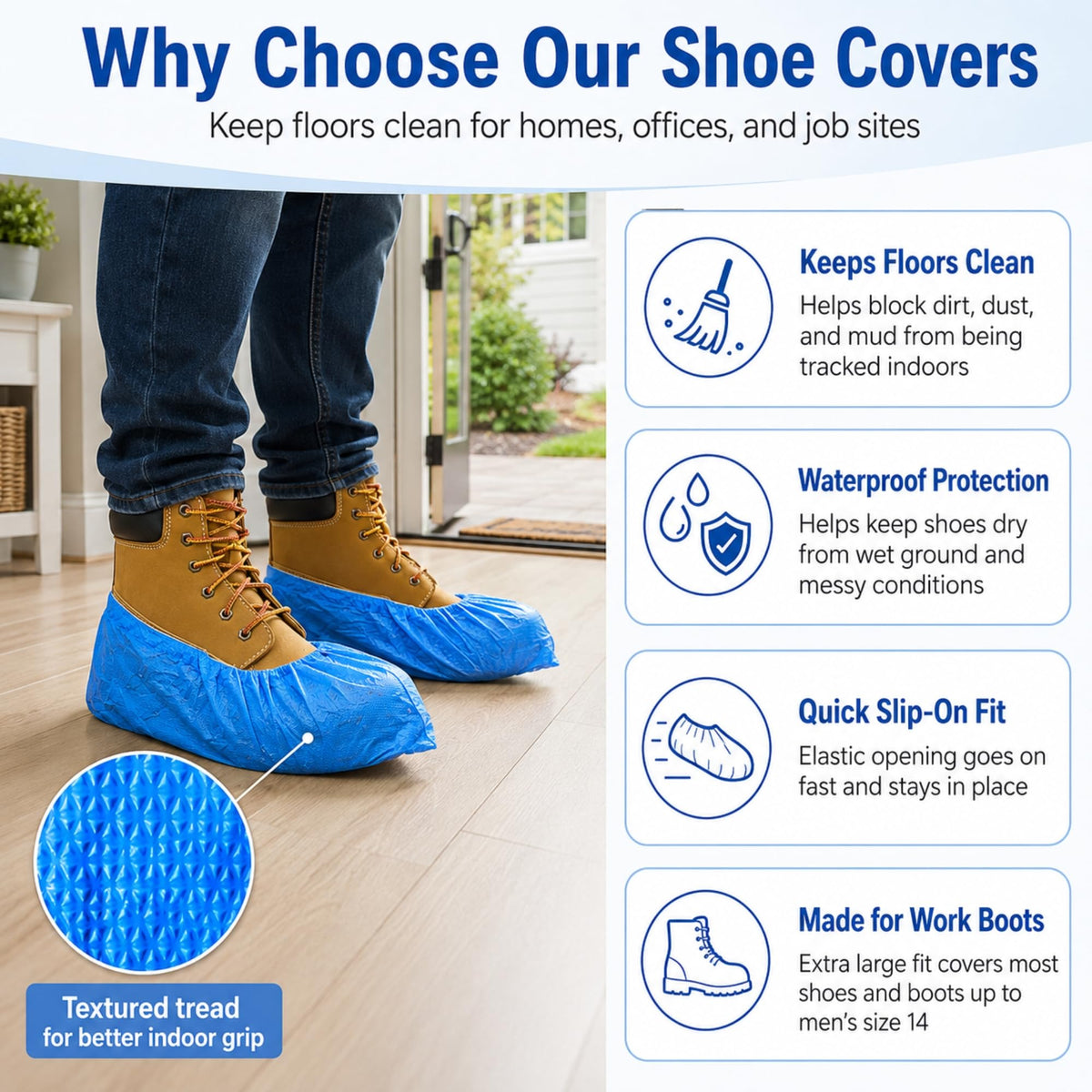 Blue Waterproof Disposable XL Shoe Covers F456