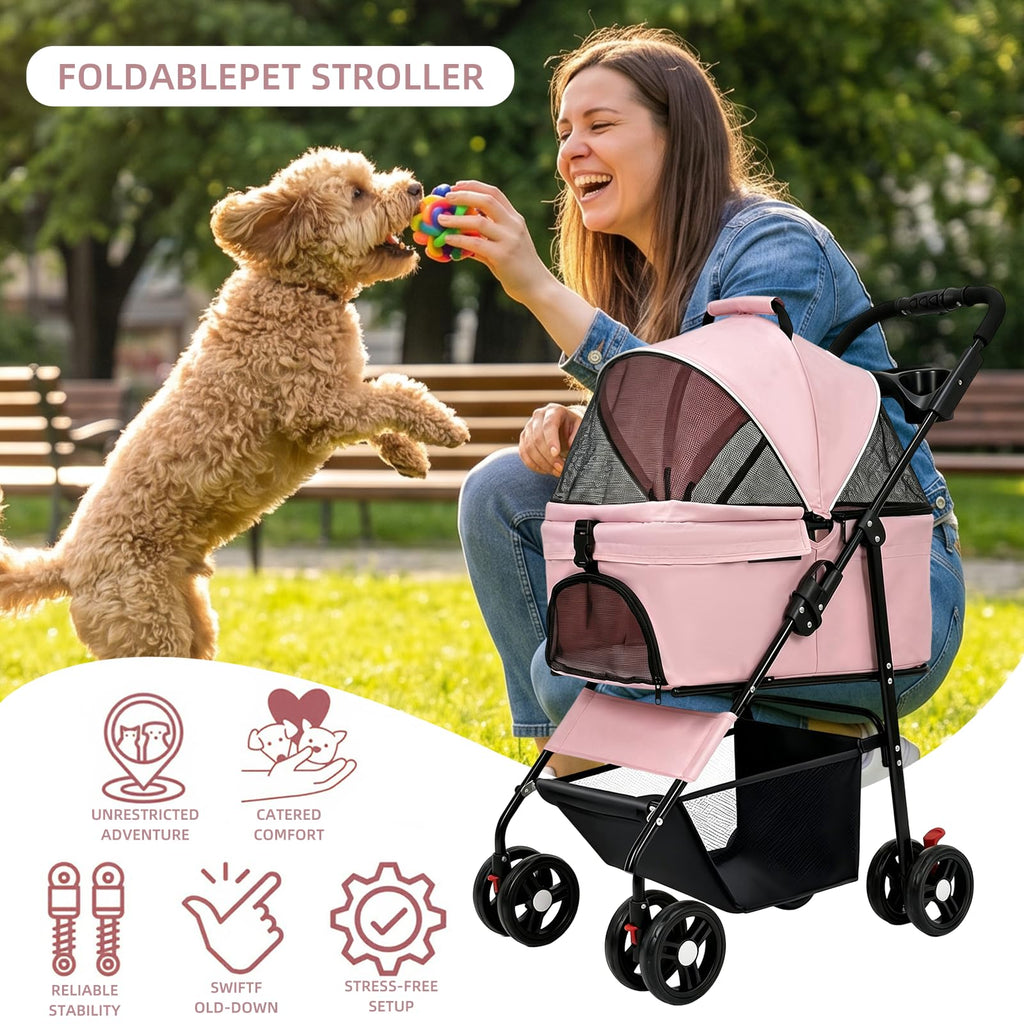 Pink Pet Stroller with Detachable Carrier P632479
