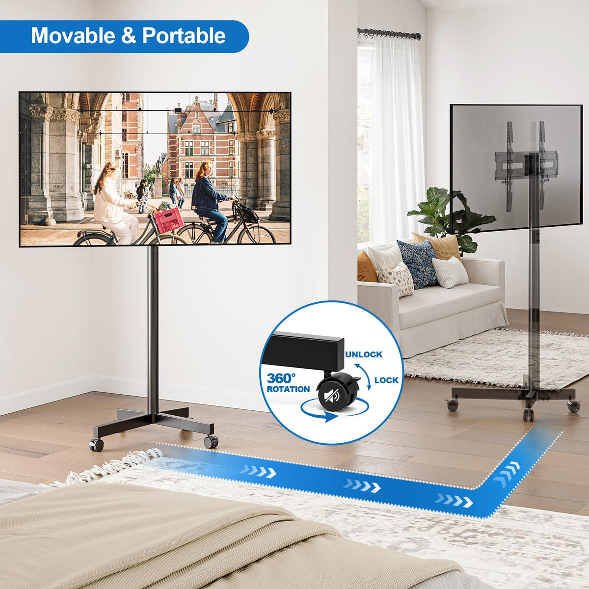 Mobile TV Cart Rolling TV Stand for 23-65 Inch TVs K40035