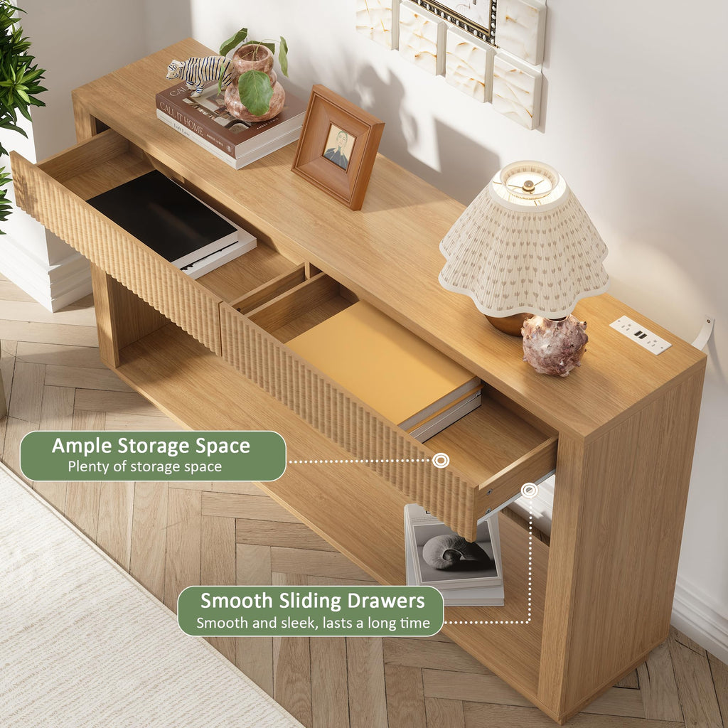 63 Inch Oak Console Table with 2 Drawers W233