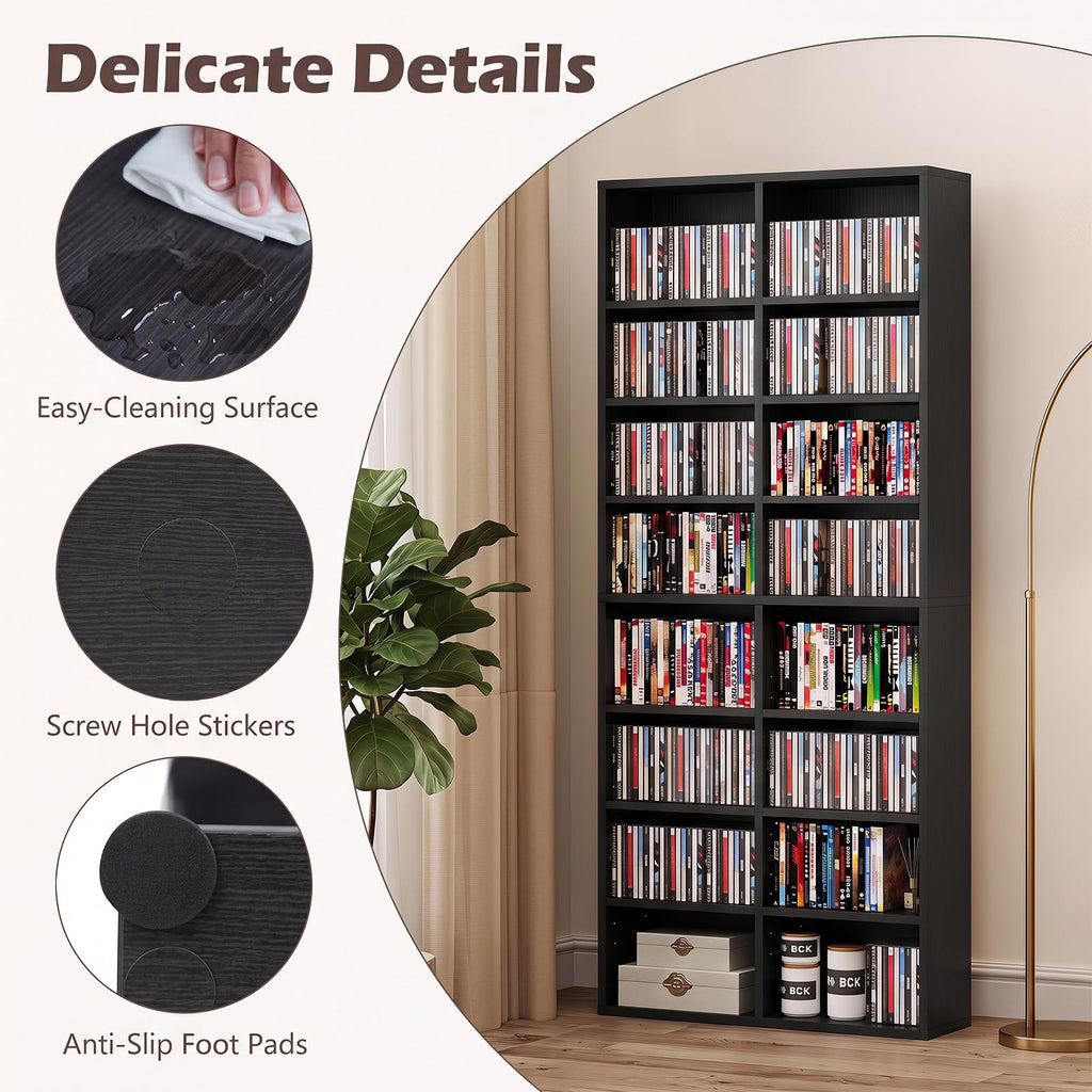 Black 16 Shelf CD DVD Rack X2115