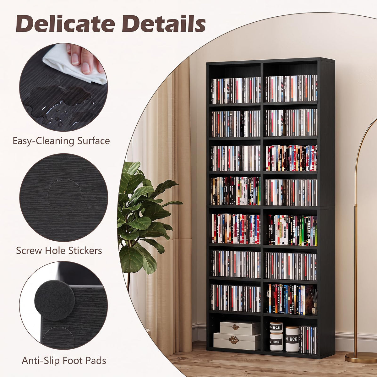 Black 16 Shelf CD DVD Rack X2115