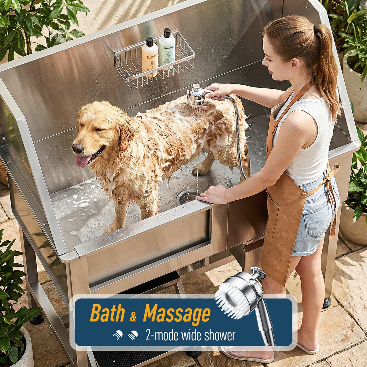 46" Stainless Steel Dog Washing Station with Removable Left Ramp & Storage Drawer L40179
