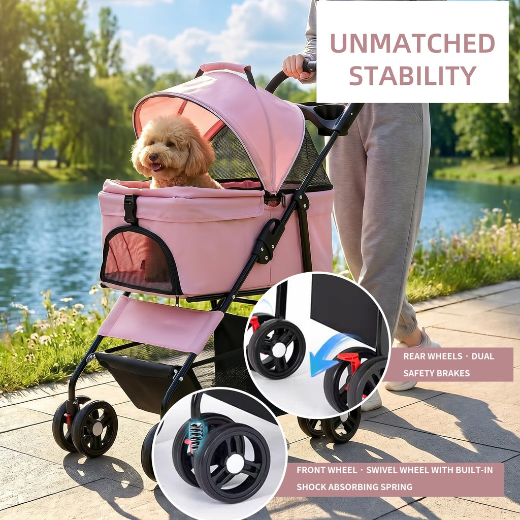 Pink Pet Stroller with Detachable Carrier P632479