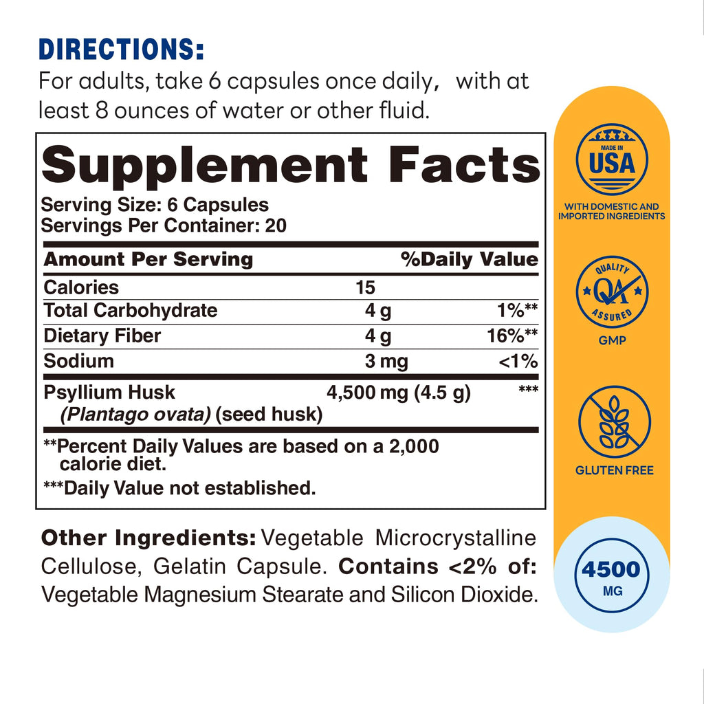 Psyllium Husks Capsules 4500 mg 120 Capsules D20391
