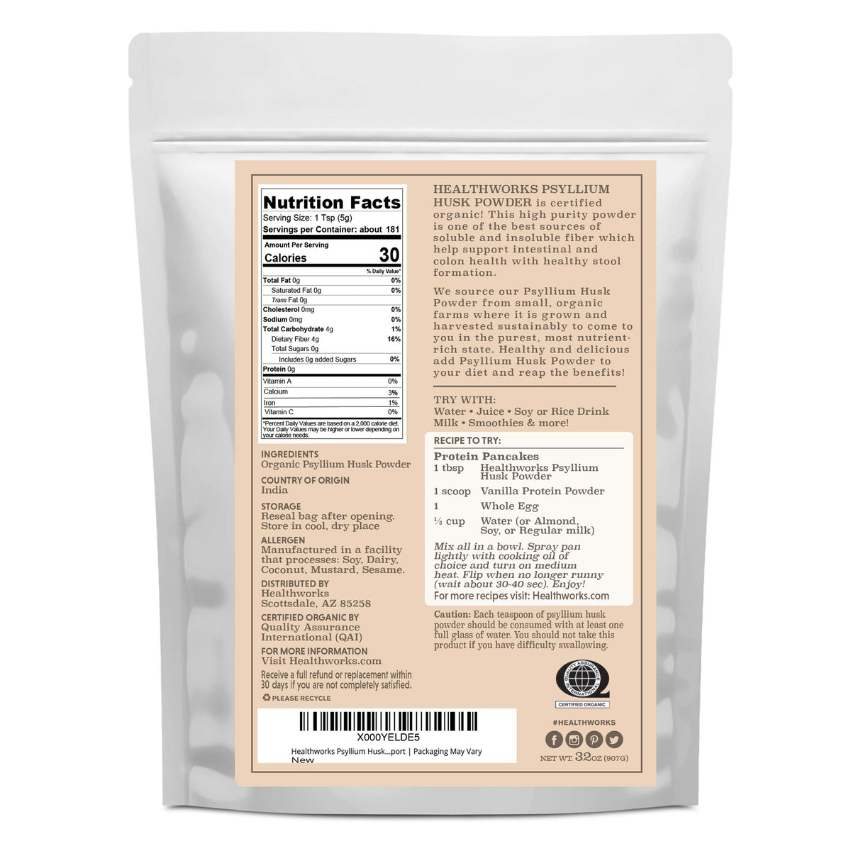 Organic Psyllium Husk Powder 2 lb D2793