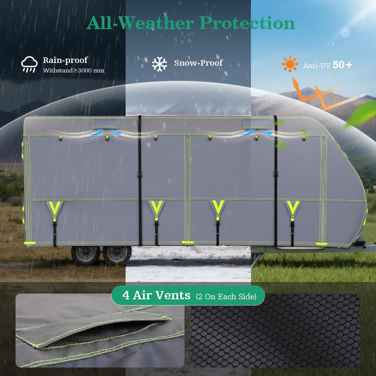 600D Oxford Waterproof Rip-Stop RV Cover 24-27ft with 4 Tire Covers F9411