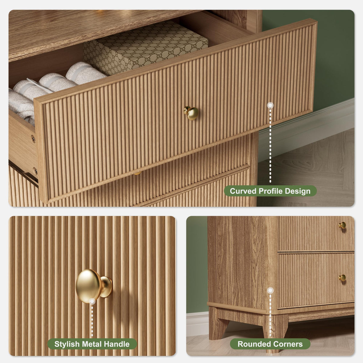 Fluted 6 Drawer Wood Dresser L306