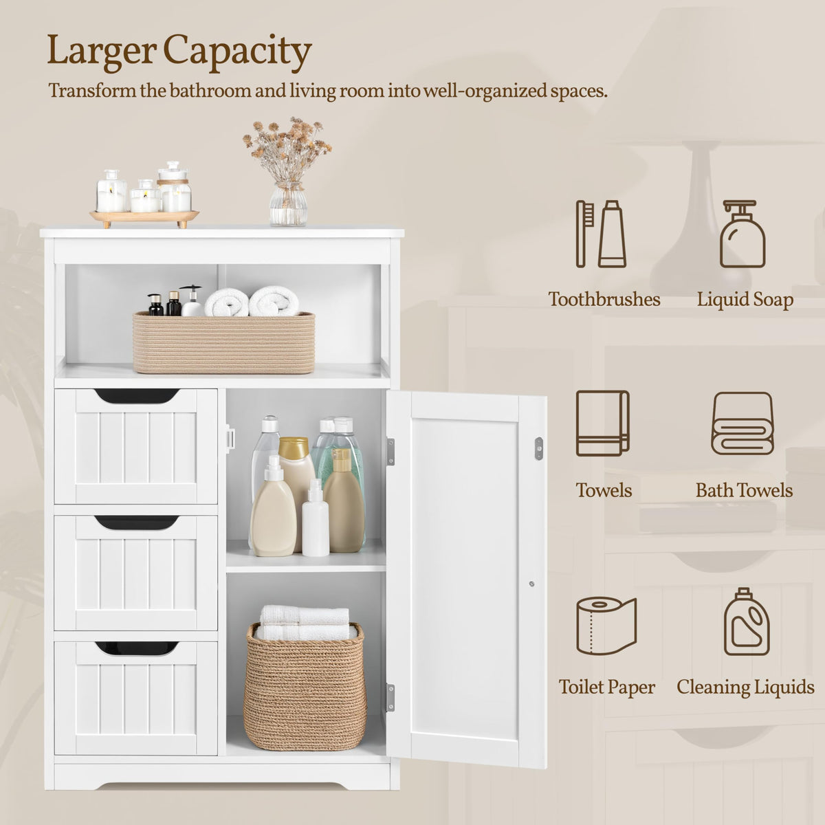 White 3 Drawer Bathroom Storage Cabinet J990149