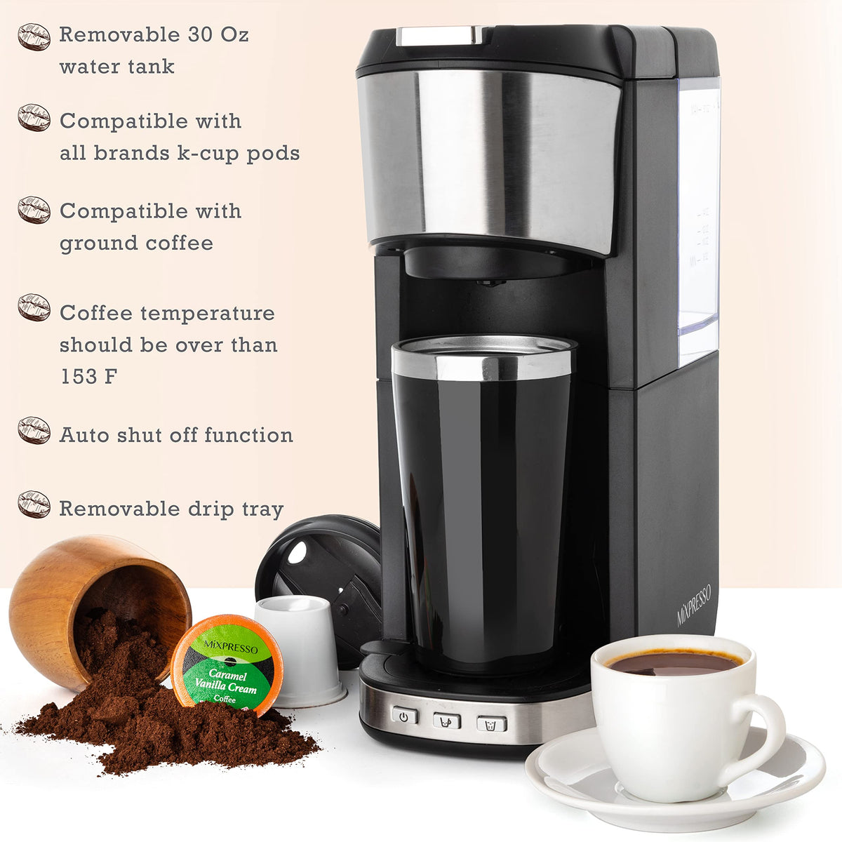 Single Serve Coffee Maker with 14oz Travel Mug U489242