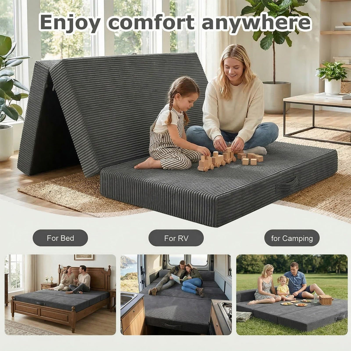 6 inch Tri-Folding Full Size Grey Mattress Y9374