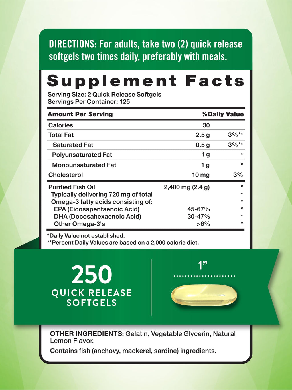 Fish Oil 2400mg 250 Softgels Omega 3 S8701