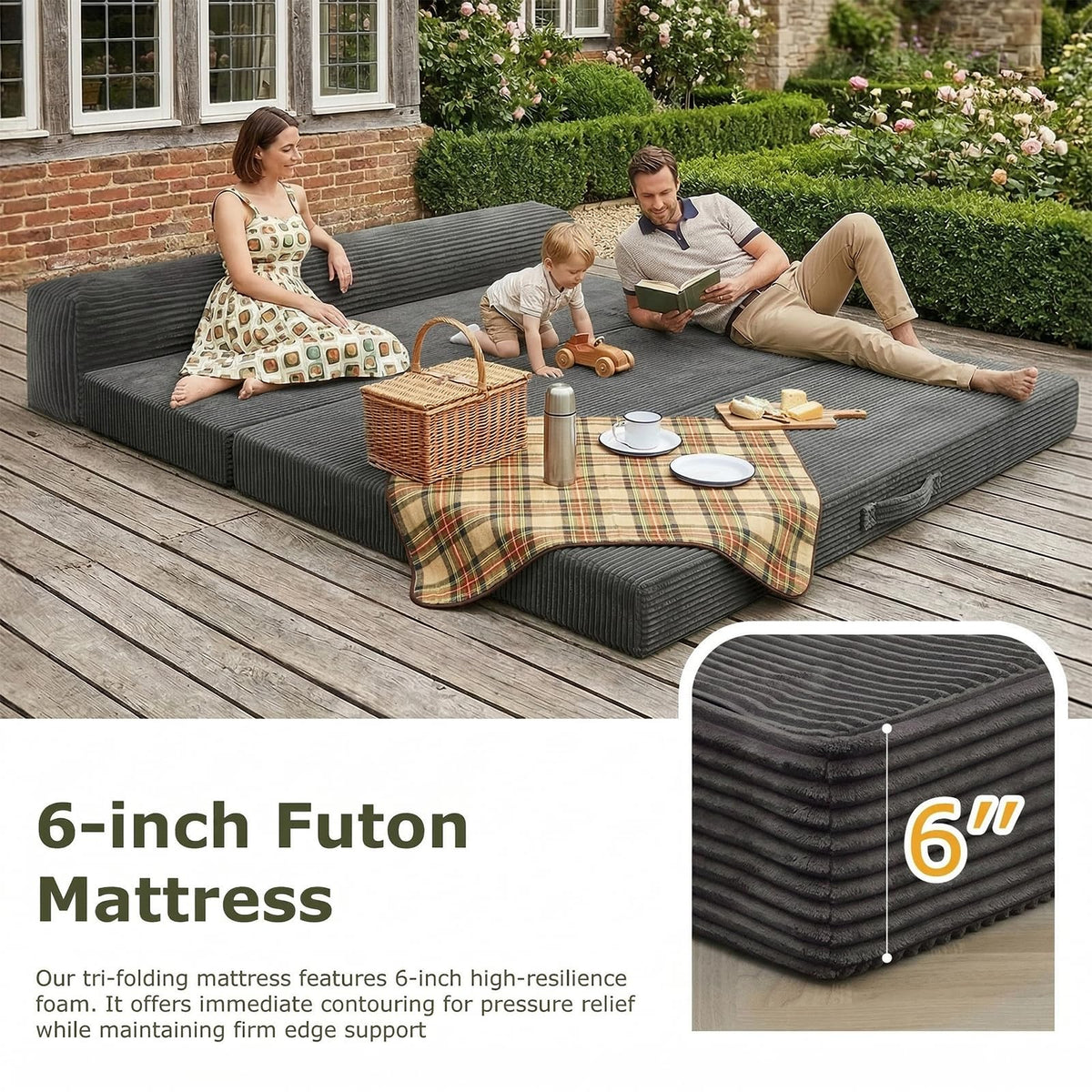 6 inch Tri-Folding Full Size Grey Mattress Y9374