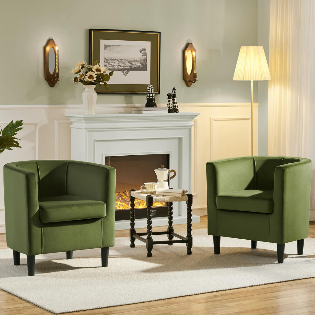 Barrel Accent Chairs Set of 2 Olive Green N671184