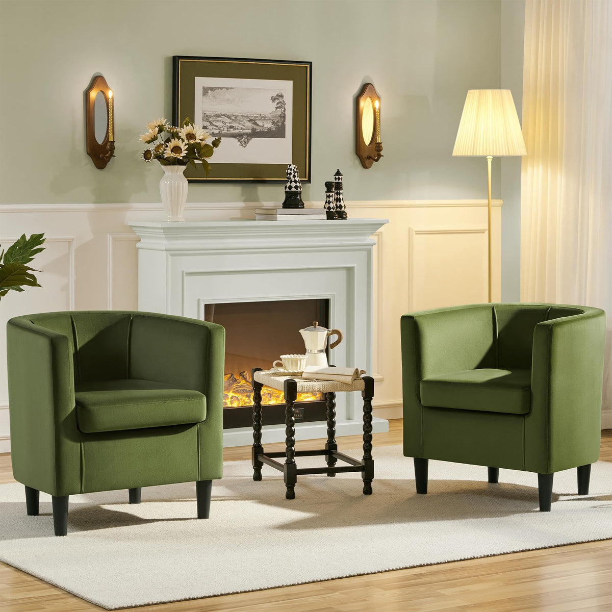 Barrel Accent Chairs Set of 2 Olive Green N671184