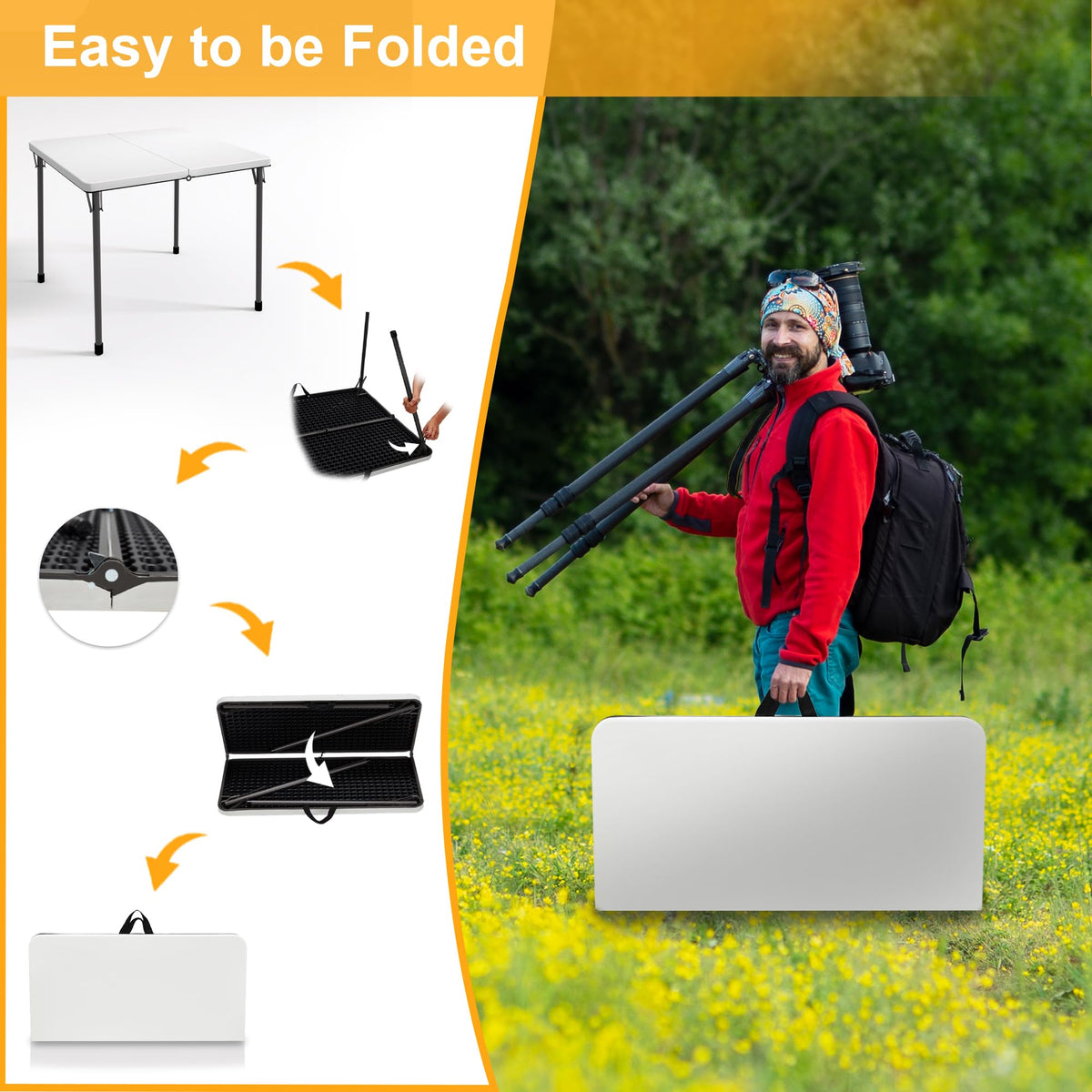 34" White Folding Card Table with Carrying Handle T7841