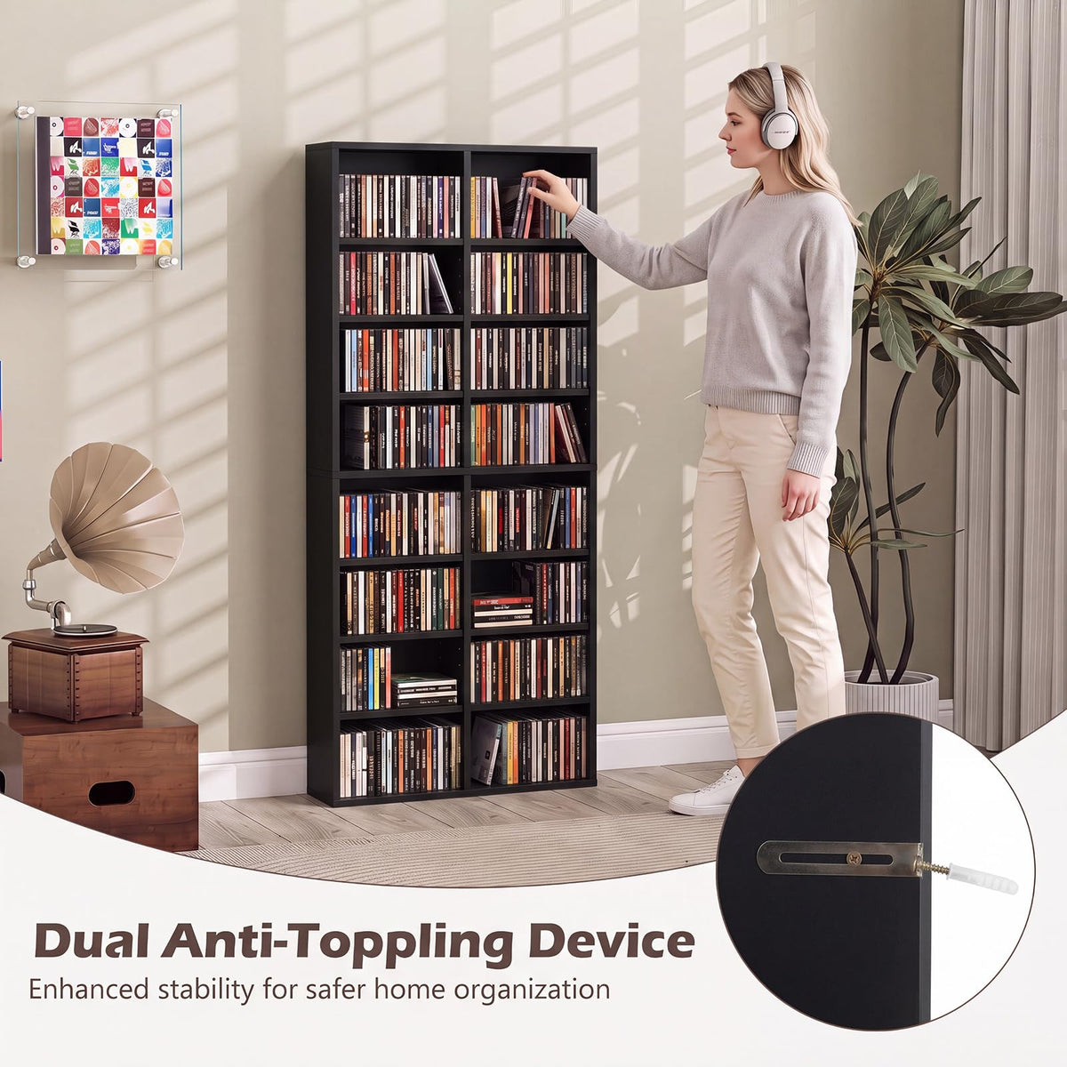 Black 16 Shelf CD DVD Rack X2115