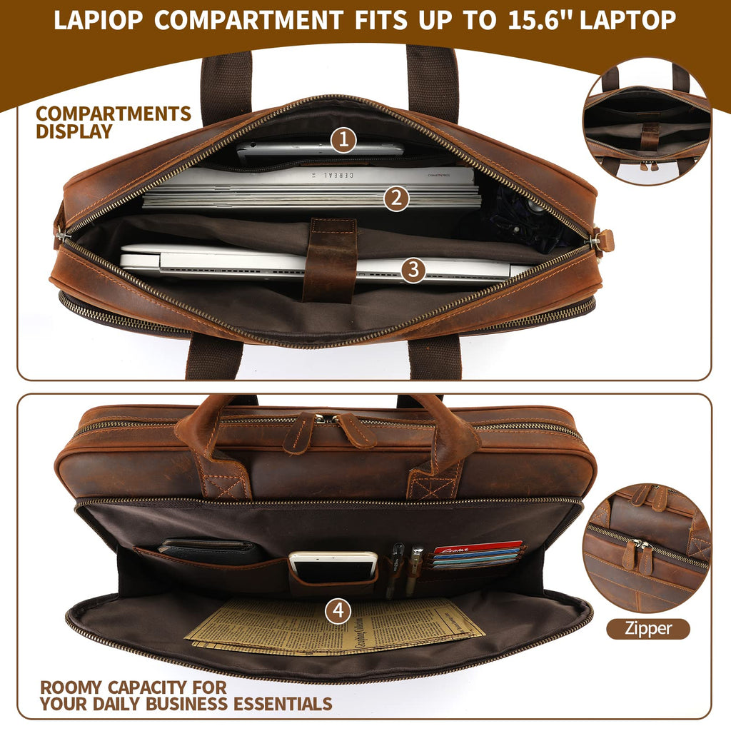 Full Grain Leather Briefcase Fits 15.6 Inch Laptop N17896