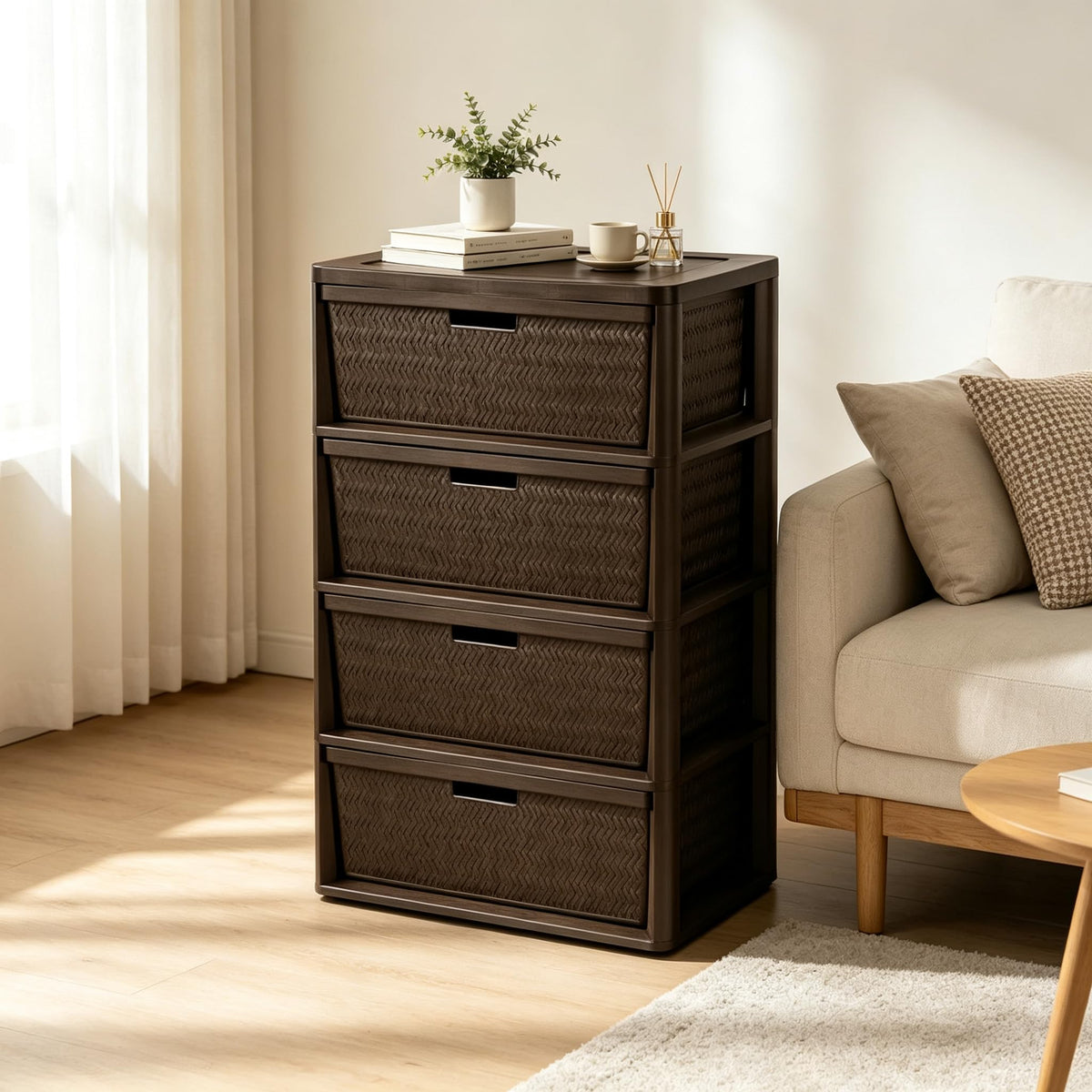 Brown 4 Drawer Storage Tower C6376