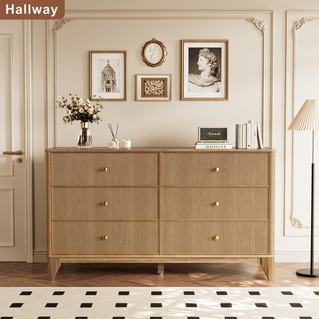 Fluted 6 Drawer Wood Dresser L306