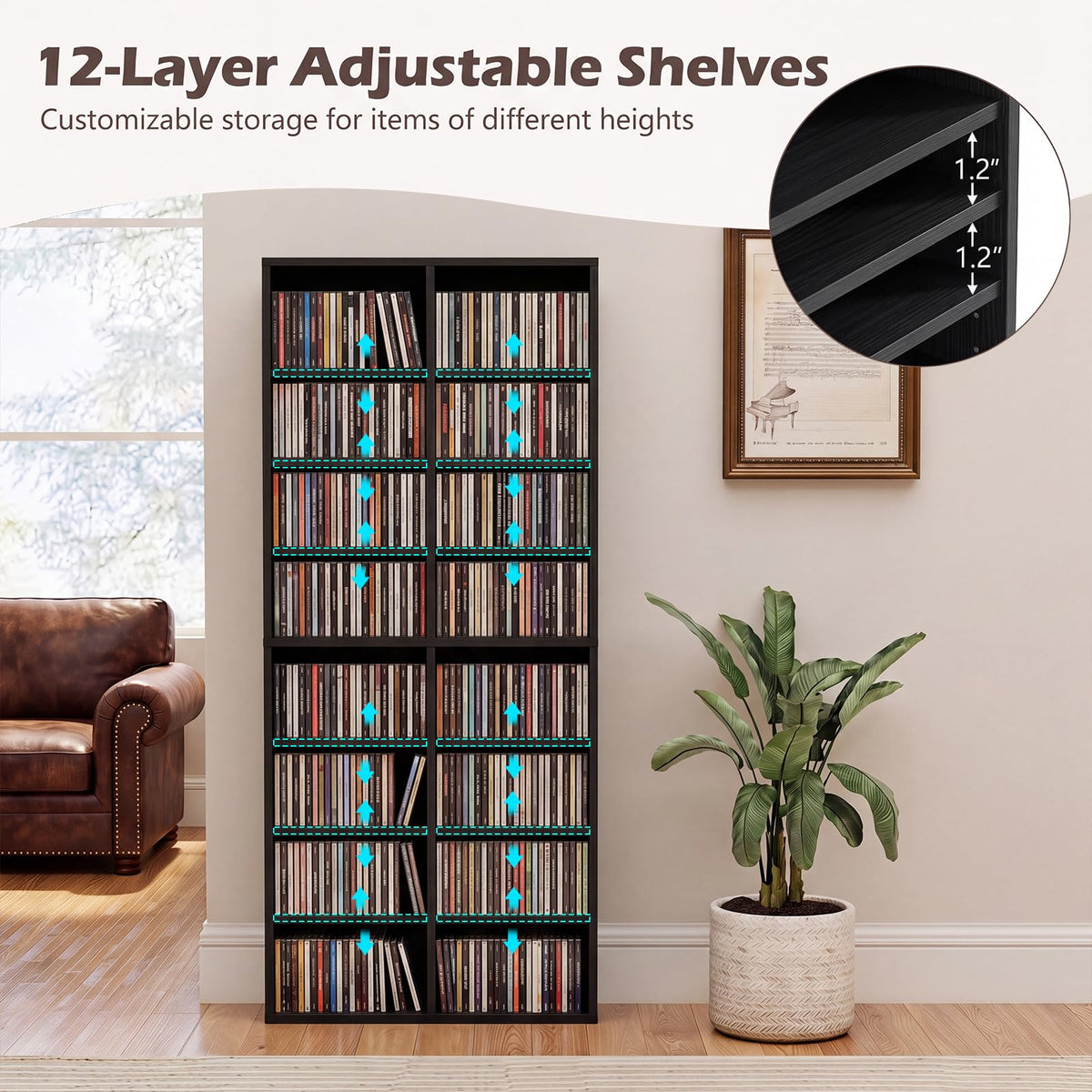 Black 16 Shelf CD DVD Rack X2115