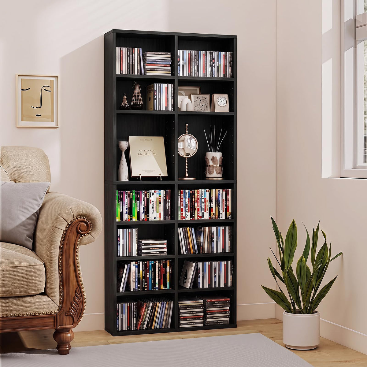 Black 16 Shelf CD DVD Rack X2115
