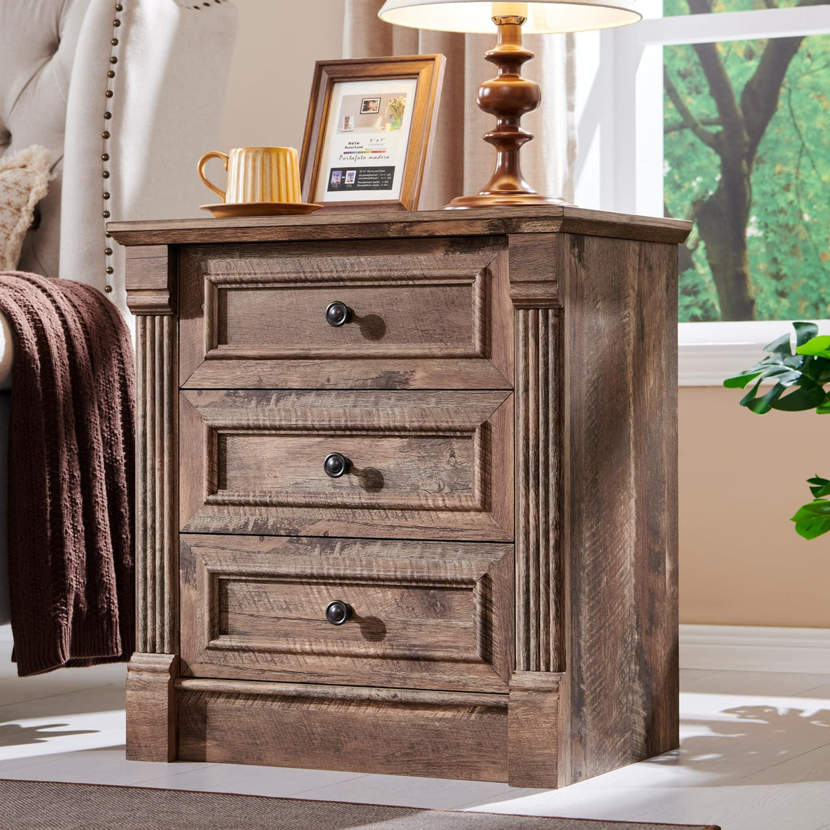 26" Tall 3 Drawer Light Brown Nightstand Z491339