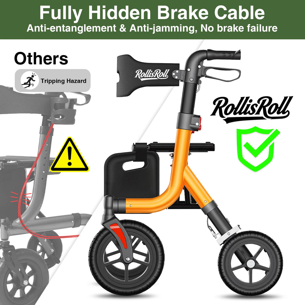 Orange Foldable All Terrain Rollator Walker with Seat A54904