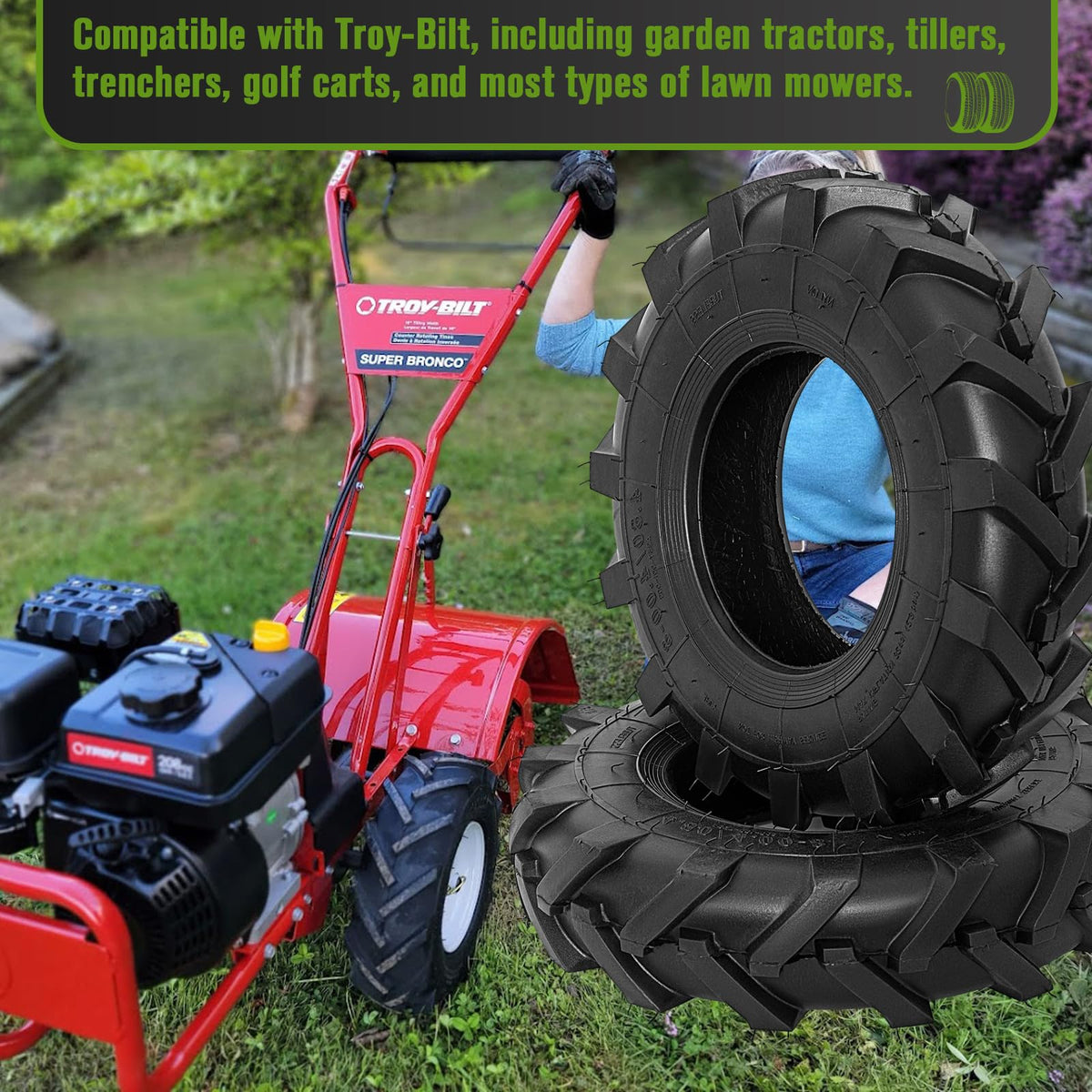 2 PCS 4.80/4.00-8 Tubeless Lawn Garden Tires R838836