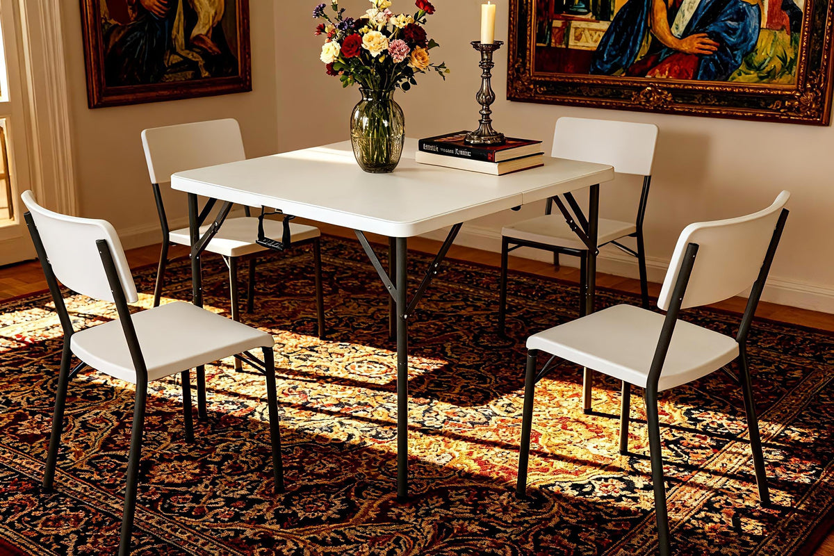 34" Folding Card Table Heavy Duty Plastic Square Table with Handle and Lock E760