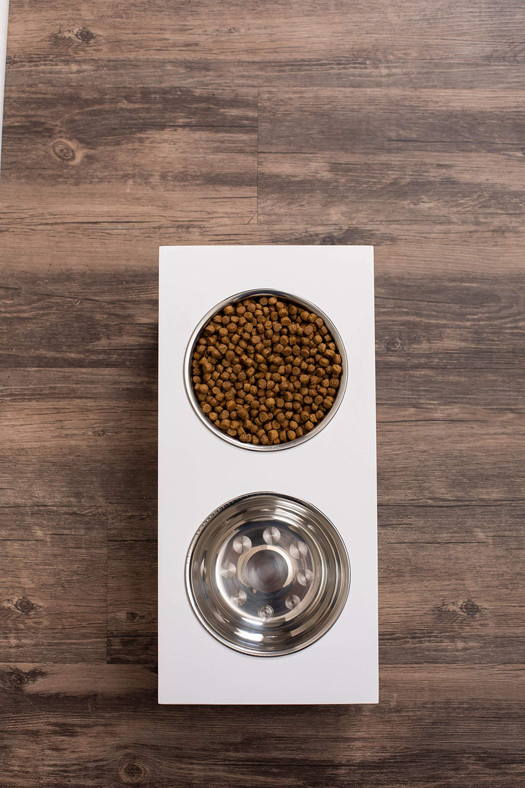 White Double Raised Pet Feeder with Stainless Steel Bowls G9662
