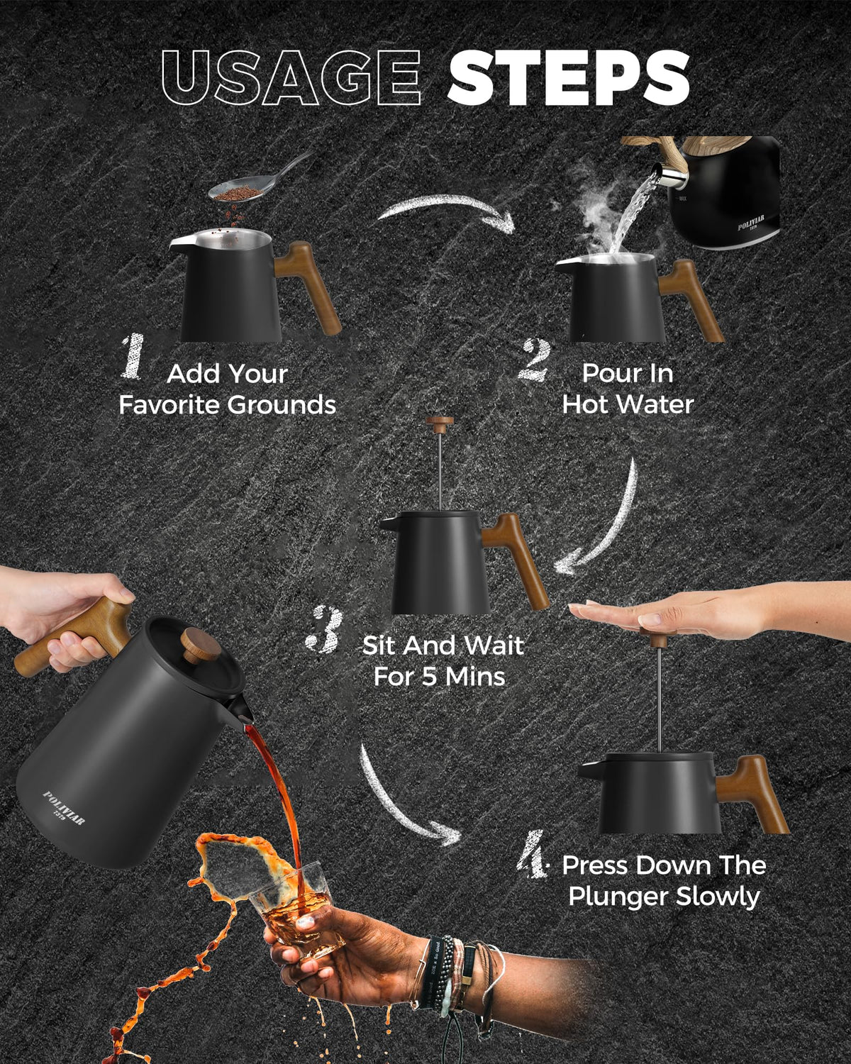 French Press Coffee Maker 34 oz Q778