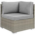 Light Gray Wicker Rattan Corner Sectional Sofa Chair with Cushions I249481