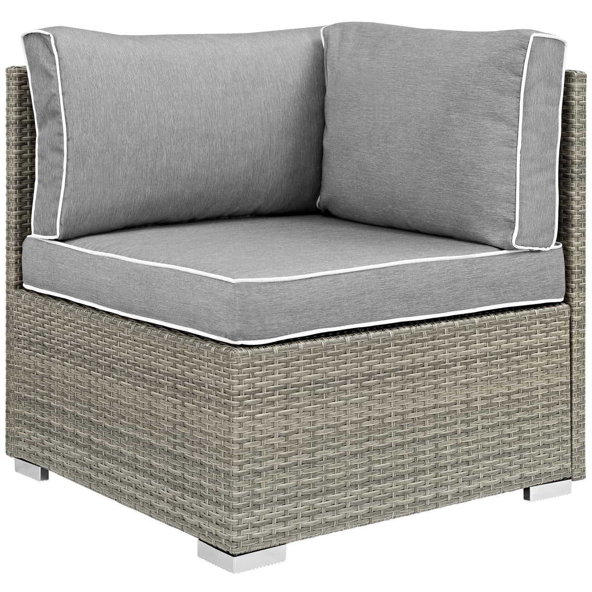 Light Gray Wicker Rattan Corner Sectional Sofa Chair with Cushions I249481