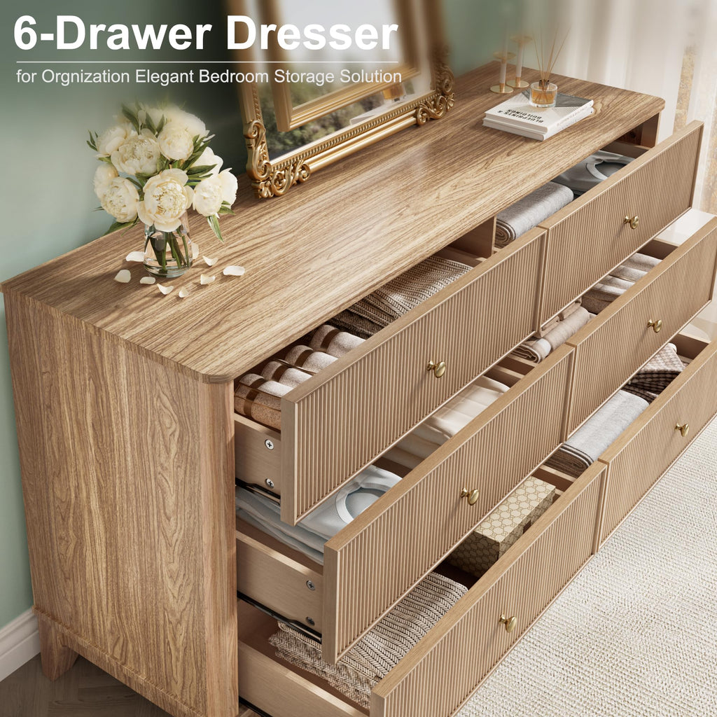Fluted 6 Drawer Wood Dresser L306