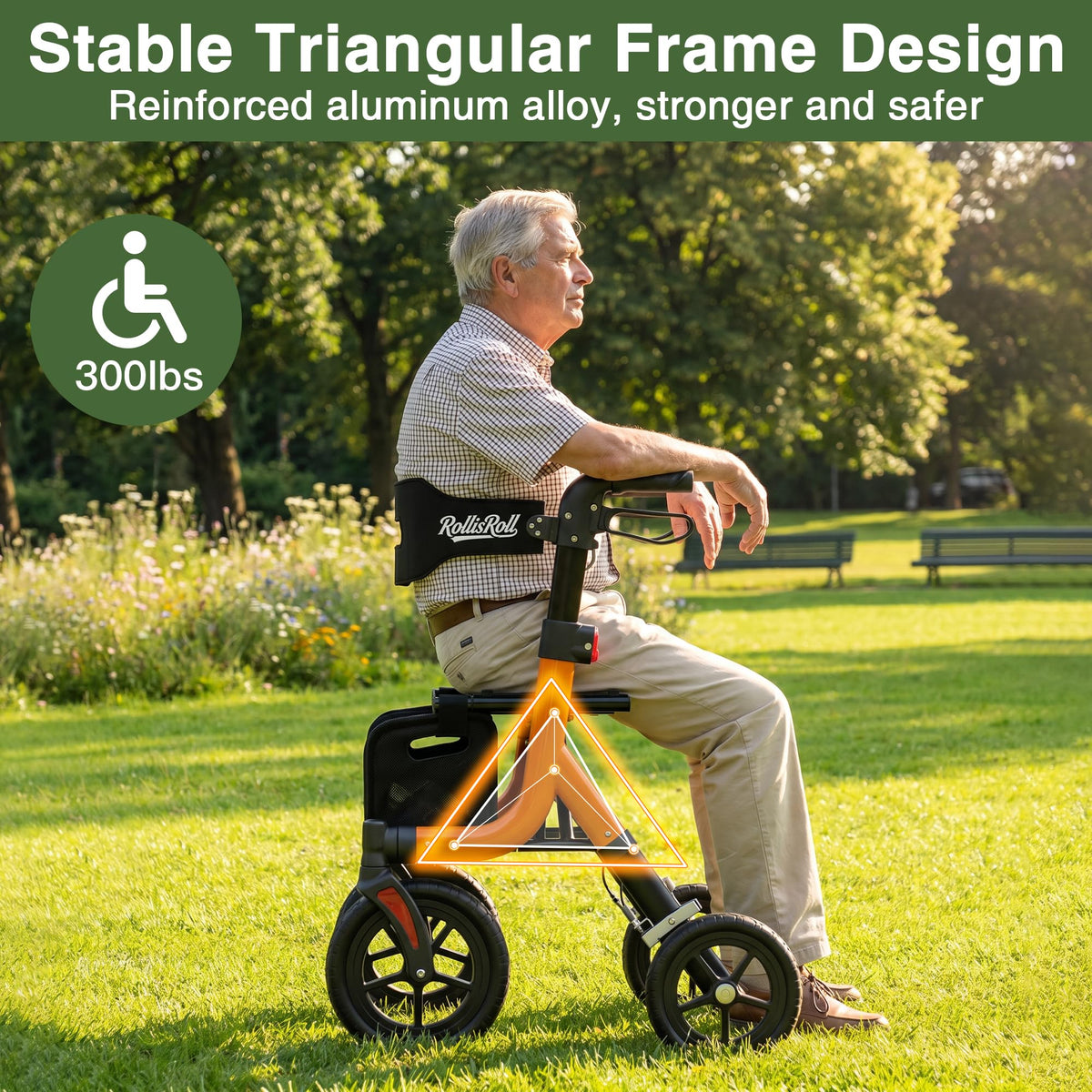 Orange Foldable All Terrain Rollator Walker with Seat A54904